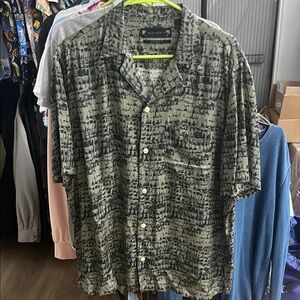 All Saints Listz Olive Patterned Button-Down Shirt